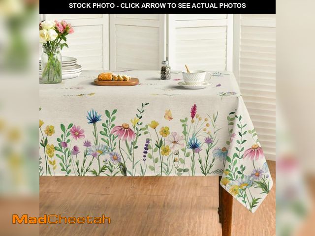Lot 74-11551339 - Horaldaily Spring Tablecloth 60Ã140 Inch Rectangular, Wild Flowers Washable Seasonal Table Cover fo...
