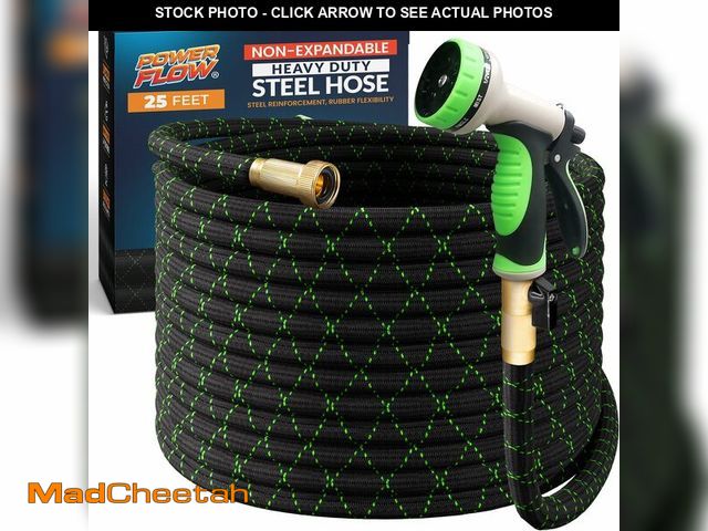 Lot 74-13953460 - PowerFlow Garden Hose, NON-EXPANDABLE 25 Feet Premium Quality Stainless Steel Metal Water Hose with ...