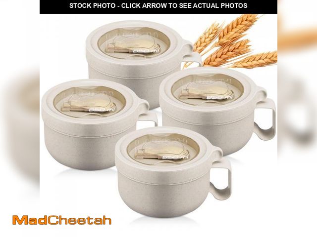 Lot 74-11553345 - Maxdot 4 Pcs Microwave Ramen Bowl Microwavable Instant Soup Cups with Lids Large Soup Bowls with Han...