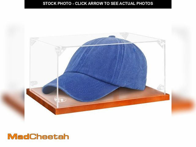 Lot 74-14146009 - Clear Acrylic Hat Display Case with Wood Base &amp; Tee, Memorabilia Stand Cube Holder, Dust Protect...