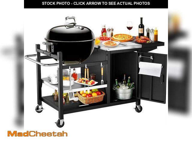 Lot 74-13673714 - Utheer Grill Table Cart for Weber Kettle 22" Charcoal Grill, Big Green Egg, AKORN Jr Ã¢â¬â Oversi...