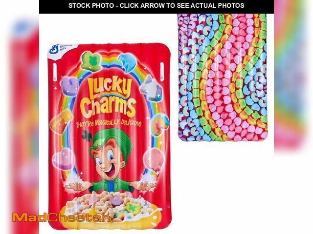 Lot 74-14269663 - Lucky Charms Reversible Pool Float Double Sided Cereal Box and Rainbow Charm Inflatable with Built i...