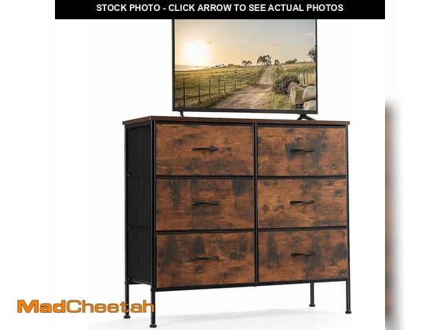 Lot 74-12543986 - DUMOS TV Stand for Living Room, Dresser for Bedroom Chest of Dresser with 6 Fabric Drawers Storage O...