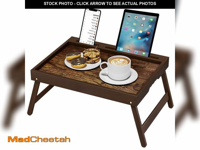 Lot 74-12969663 - Bamboo Breakfast Tray with Foldable Legs &amp; Detachable Stand | Ergonomic Handle | Portable Bed Tr...