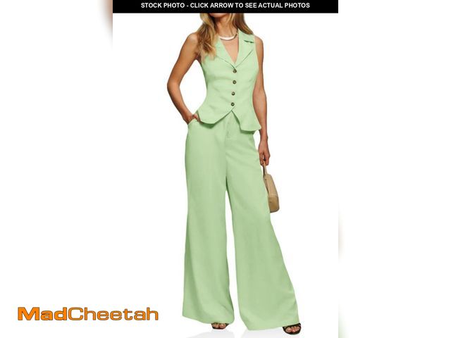 Lot 74-12112919 - Cicy Bell Womens Vest Sets Summer 2 Piece Outfits Button Crop Blazer Vest and Wide Leg Pant Suits Li...
