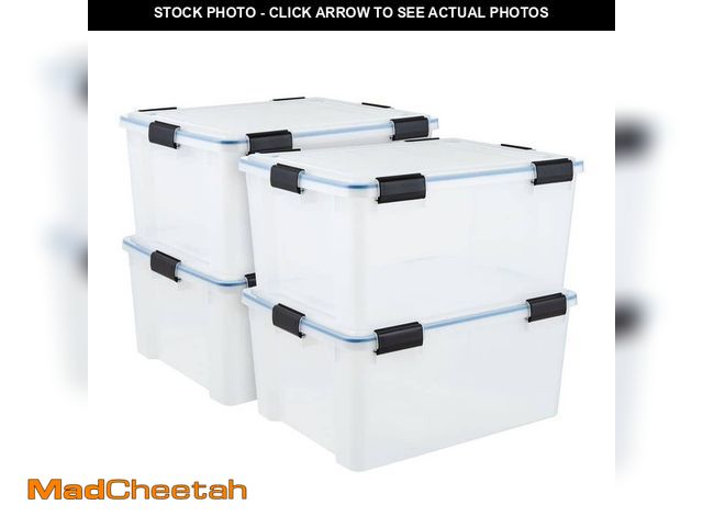 Lot 74-14113634 - IRIS 44 qt. /11 Gal Plastic Storage Bins with Sealed Lids, Clear Gasket Box, Airtight Containers 4Pk...