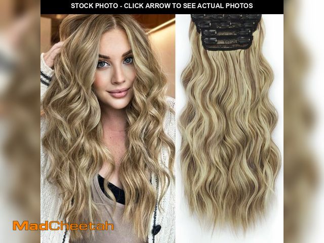 Lot 74-12709053 - ALXNAN Clip in Long Wavy Synthetic Hair Extension 24 Inch Medium Brown Ash Blonde 4PCS Thick Hairpie...