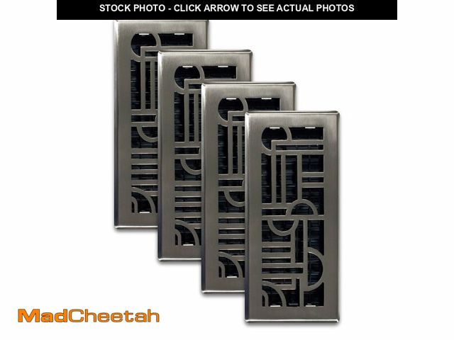 Lot 74-12971135 - Decor Grates (4-Pack) ADH410-NKL Art Deco Floor Register, 4x10 Inches, Brushed Nickel Finish - UNUSE...