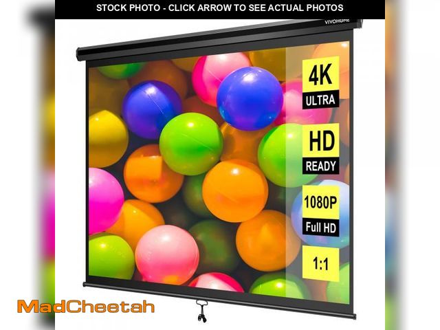 Lot 74-12244141 - VIVOHOME Projector Screen Pull Down, 1:1 120 Inch Retractable Projection Screen, HD 4K Manual Pull M...