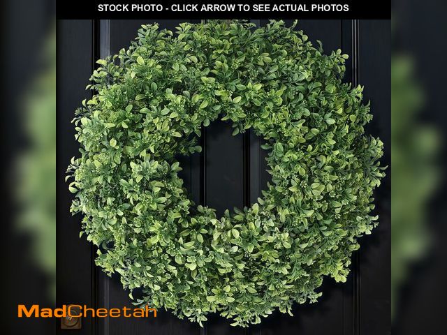 Lot 74-13565286 - 26" Artificial Boxwood Wreath for Front Door - Large Faux Aglaia Odorata Wreath, Fake Eucalyptus Lea...