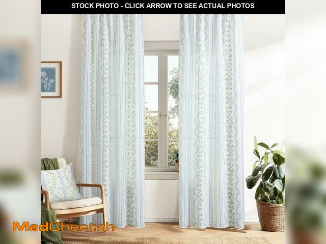 Lot 74-12710808 - Cottagecore Sheer Linen Printed Curtains 96 Inches Long 2 Panels Set,Floral Patterned Pretty Grand M...