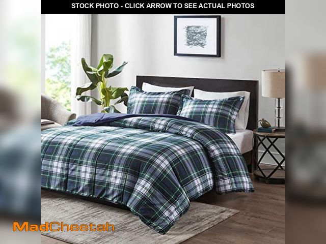 Lot 74-12098345 - Madison Park Essentials Parkston Plaid Comforter, Matching Sham, 3M Scotchguard Stain Release Cover,...