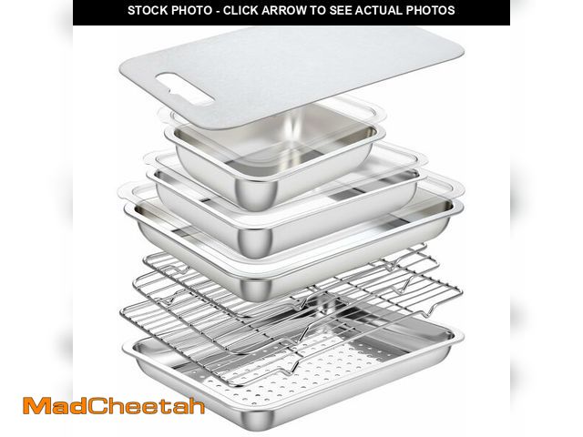 Lot 74-14272840 - Suttmin 8 Pcs Grill Prep Carry System Grilling Prep Serve Tray Set Large Food Tub Tray Stainless Ste...