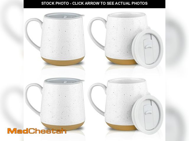 Lot 74-12603860 - HVH Ceramic Coffee Mug With Lid, 17oz Set of 4, Large Handle Cups for Tea and More, Farmhouse Style ...