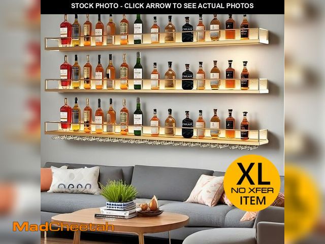 Lot 74-12567999 - *SEE DETAILS* 78.7in Wall-Mounted Metal Wine Rack with LED Lights 3-Tier Floating Bar Shelves with W...