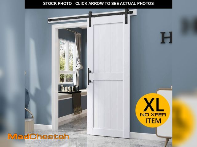 Lot 74-12693313 - EaseLife 32 x 84 inch White Barn Door with 5.5FT Sliding Door Hardware Kit Included &amp; Handle,Sol...