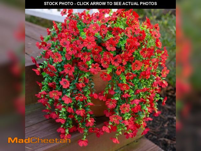 Lot 74-12327670 - INSPRING Artificial Faux Outdoor Outside Flowers Plants, 2 PCS Fake Silk UV Resistant Look Real Red ...