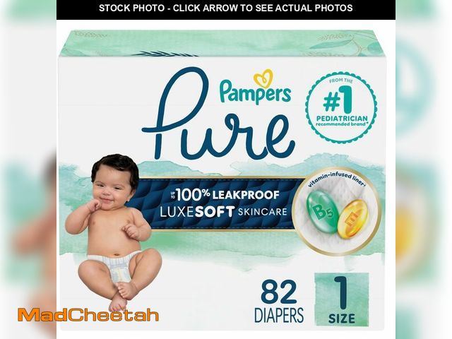 Lot 74-12704541 - Pure Protection Baby Diapers, Size 1 (8-14 lbs), 82 Count, Up to 100% Leakproof, Premium Plant-based...
