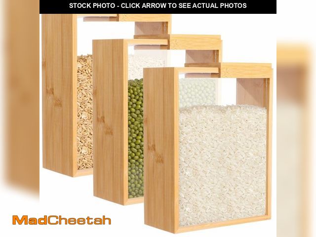 Lot 74-14300267 - NIMBLOOM 3 Pcs Wooden Cereal Storage Boxes, 8.7 x 6.8 x 3.1 in Dry Food Dispenser with Slide Lid, Vi...