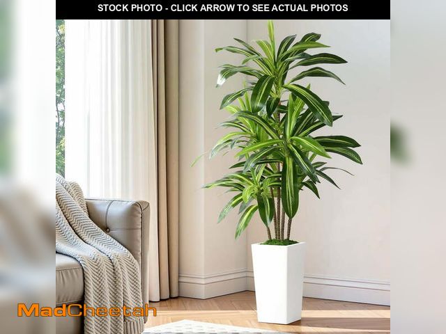 Lot 74-12831564 - Artificial Dracaena Tree, 5 ft Moldable Fake Plants with 5 Realistic Trunks, Accompanied by White Hi...