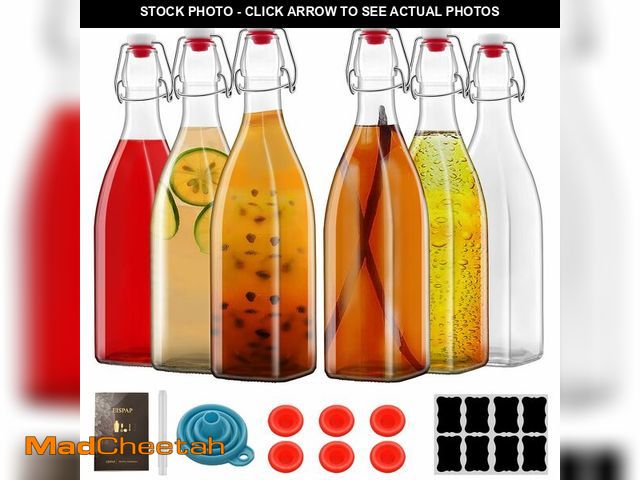 Lot 74-14266664 - eispap 6 Pack 25oz Square Swing Top Glass Bottles, 750ML Bottles with Airtight Stoppers for Kombucha...