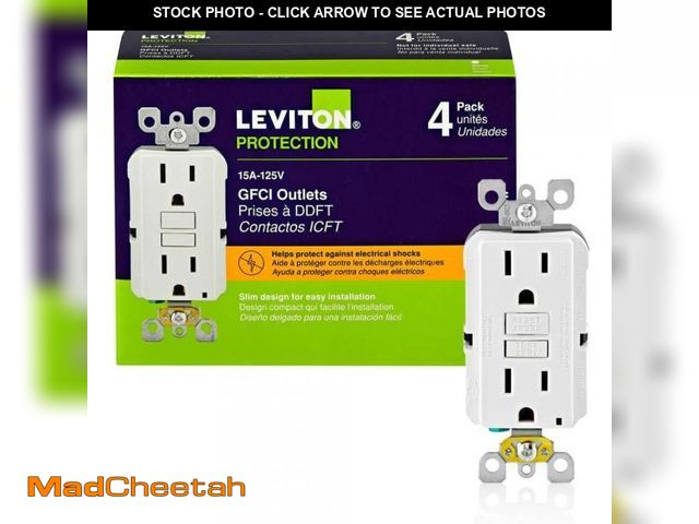 Lot 74-12390714 - Leviton 15 Amp 125-Volt Duplex Self-Test Slim GFCI Outlet, White (4-Pack) GFNT1-4W - UNUSED