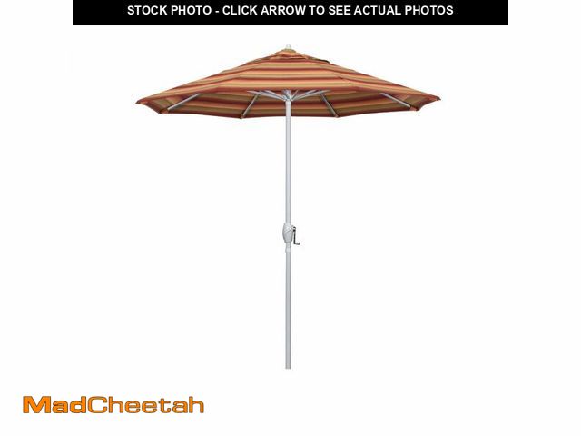 Lot 74-12897213 - California Umbrella 7.5' Rd Aluminum Patio Umbrella, Crank Lift, Auto Tilt, White Finish, Sunbrella ...