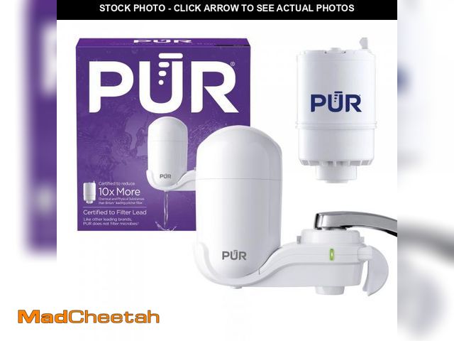 Lot 74-12526954 - (MISSING FILTER) PUR Faucet Mount Water Filtration System, Vertical, White, FM3333B - USED