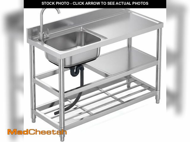 Lot 74-13933409 - Free Standing Stainless-Steel Single Bowl Commercial Restaurant Kitchen Sink Set w/Faucet &amp; Drai...