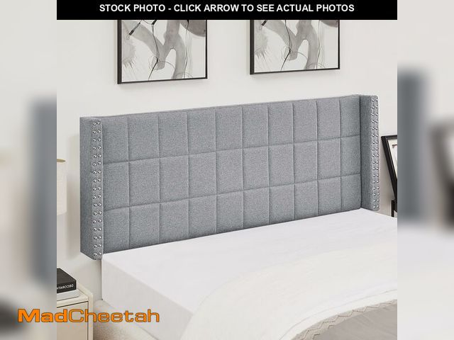 Lot 74-12568923 - VECELO Linen Upholstered Headboard for Queen Size Bed, Tufted Nailhead &amp; Double Wingback for Bed...