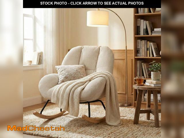 Lot 74-14586883 - Homy Casa Corduroy Rocking Accent Chair with Solid Wood Base, Lounge Chair for Living Room, Bedroom,...