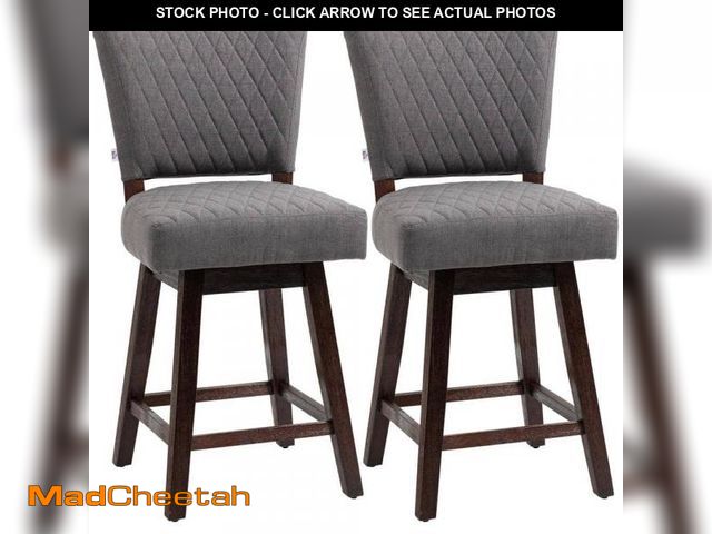 Lot 74-12401519 - HOMCOM 40.25 in. Dark Grey Counter Height Rubber Wood Frame 26.5" Bar Stools with Footrests (Set of ...