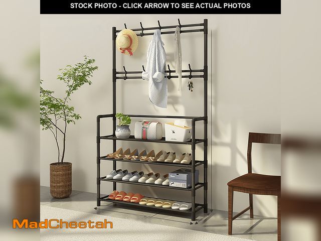 Lot 74-12667341 - HioHa Coat and Shoe Rack, Hall Tree for Entryway with 4-Tier Storage Shelves,Storage Organizer with ...