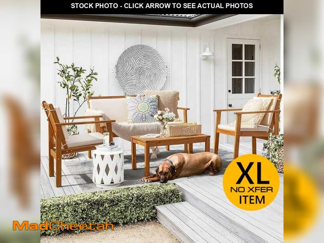 Lot 74-14242592 - Tozey Chillrest 4-Piece Acacia Wood Patio Conversation Set with Cream Cushion - UNUSED
