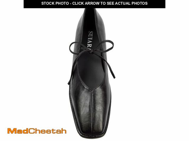 Lot 74-13771526 - SUIARA Black Lace up Ballet Flats Women Square Toe Mary Jane Flats Bow Slip On Leather Comfortable B...