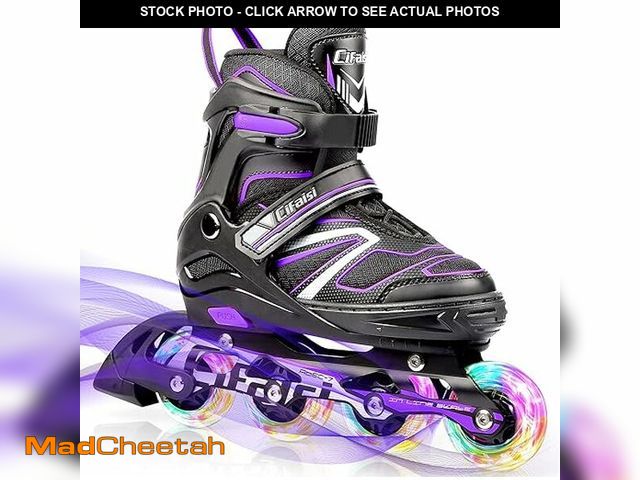 Lot 74-13059683 - Cifaisi Adjustable Unisex Kids Inline Skates with Illuminating Wheels Aluminum Frame Purple and Blac...