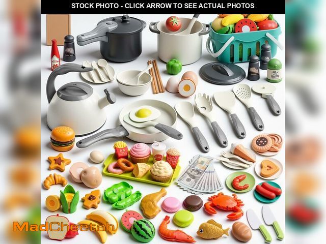 Lot 74-14143259 - 130Pcs Kitchen Playset, Toddler Pretend Cooking Play Pots, Pans, Utensils Cookware, Daily Food Fruit...