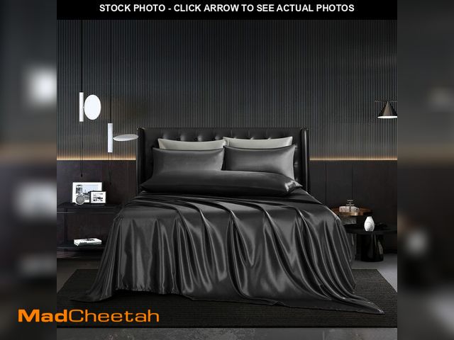 Lot 74-12973217 - HommxJF 4Pcs Black Twin Size Satin Sheets Set Black Silky Satin Sheets Set Twin Comforter Bedding Se...