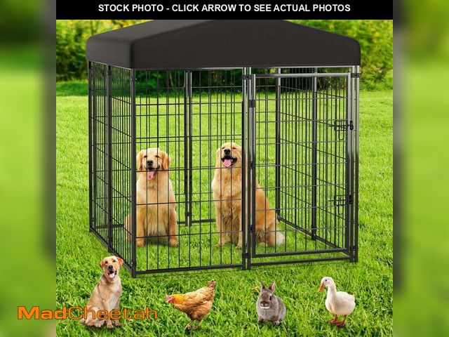 Lot 74-13816162 - Anyask 4FT(D) x 4FT(W) x 4.5FT(H) Large Outdoor Heavy Duty Metal Dog Kennel Playpen with Sun/Rain Ro...