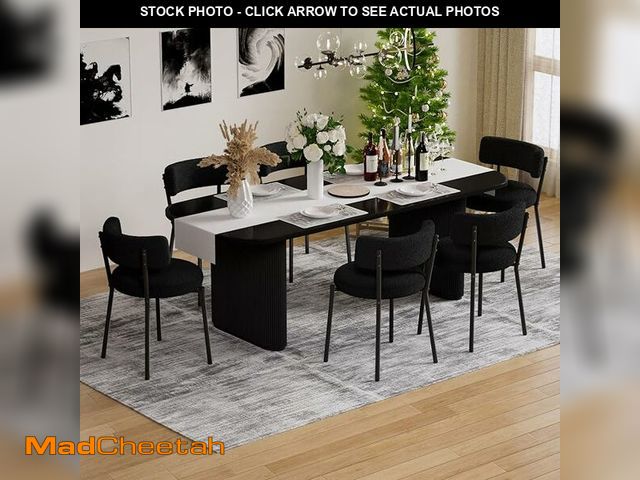 Lot 74-13818582 - Boucle Dining Chairs Set of 6, Modern Round Upholstered Dining Chairs, Curved Backrest Kitchen Dinin...