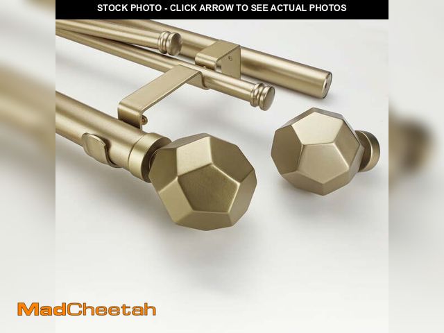 Lot 74-12890194 - SKYPLUS LIVING 1-1/8 inch Double Window Curtain Rods with Faceted Finials,  Adjustable 72-144 in,Gol...