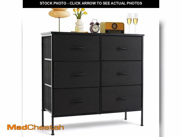 Lot 74-13803021 - 6-Drawer Dresser for Bedroom, Anti-Tip Wide Storage Organizer Chest of Drawers with Wooden Top and M...