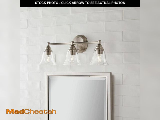 Lot 74-12804235 - Hampton Bay Marsden 23.5 in. 3-Light Brushed Nickel Transitional Vanity Light with Clear Glass Shade...