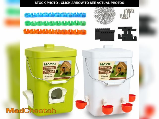 Lot 74-14269896 - MAYKI Chicken Feeder and Waterer Set, 3 Gallon/26 LB No Waste Poultry Feeding System with Hanging Op...