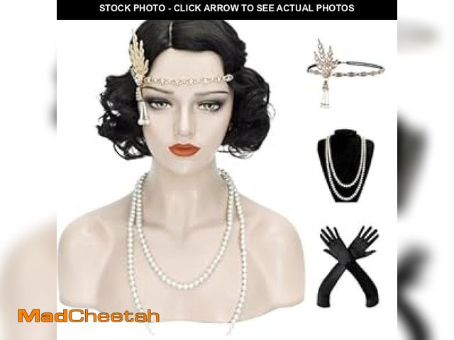 Lot 74-12129185 - 1920s Finger Wave Wig Women Black 30s Vintage Flapper Wig Lady Rockabilly Short Curly Wig Halloween ...