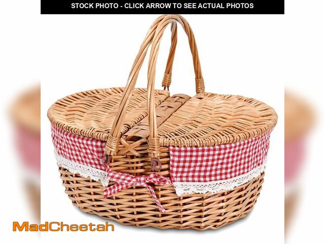 Lot 74-13550254 - Wicker Picnic Basket with Removable Liner Empty Picnic Baskets with Lid, Picnic Hamper with Foldable...