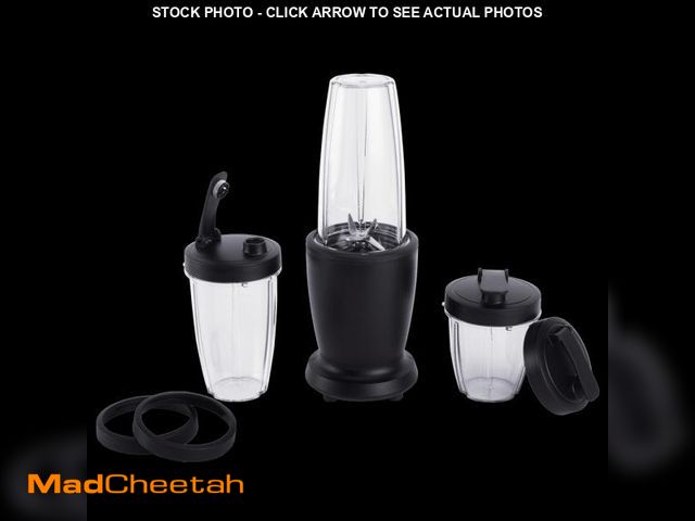 Lot 74-12422451 - Mainstays 10-Piece Blender Set, Black, 300W, with 3 Jars (10oz, 16oz, 18oz), 2 Drinking Lids, Stainl...