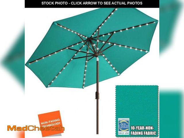 Lot 74-12167308 - EliteShade USA 10-Year-Non-Fading Solar 9ft Market Umbrella with 80 LED Lights Patio Umbrellas Outdo...