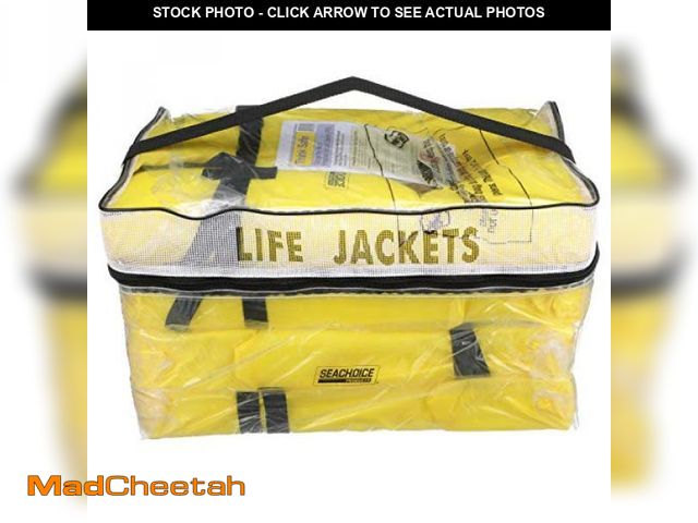 Lot 74-12366311 - Seachoice Life Vest, Type II Personal Flotation Device, Yellow, Adult, 4-Pack w/ Bag - UNUSED