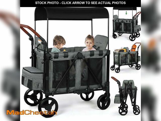Lot 74-12986343 - Vomeast Wagon Stroller for 2 Kids, 3-in-1 Stroller Wagon with Canopy, 5-Point Harness, Adjustable Ha...